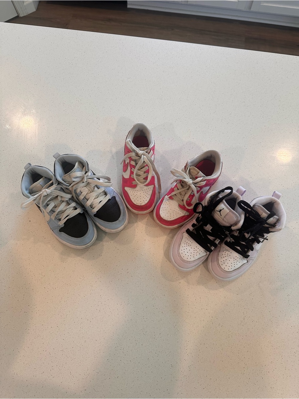 Nike Jordan’s Kids Pink, purple and blue with White Athletic Sneakers bundle